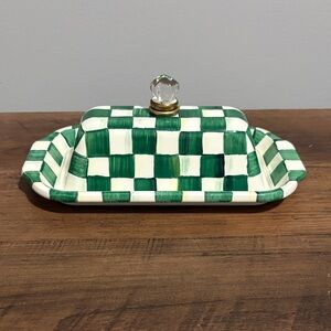MacKenzie-Childs Green and White Checkered Butter Dish